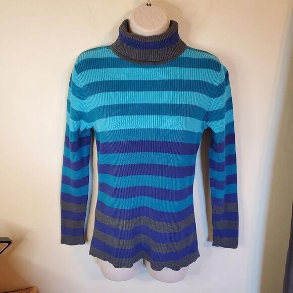 Color Block Striped Turtleneck Sweater - Picture 1 of 10